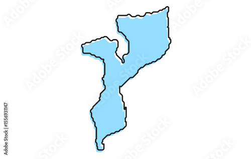 A simple stylized map of the country of Mozambique