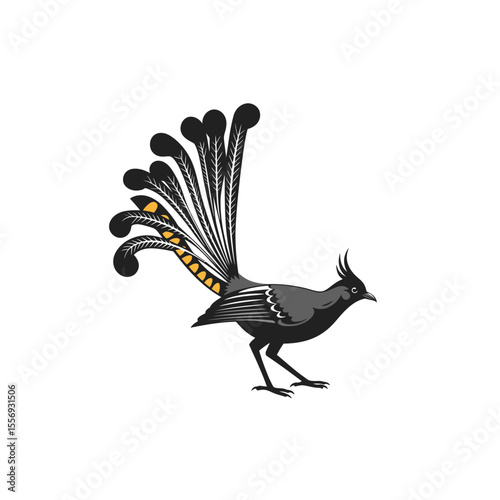 Stylized bird with elaborate tail feather display silhouette