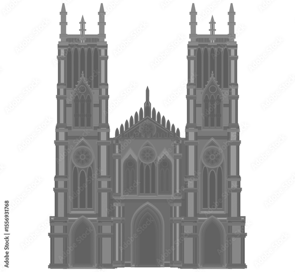 Fototapeta premium Gothic cathedral vector with twin towers and pointed arches