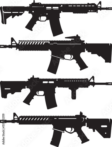 Modern Assault Rifle Silhouette on White Background vector illustration