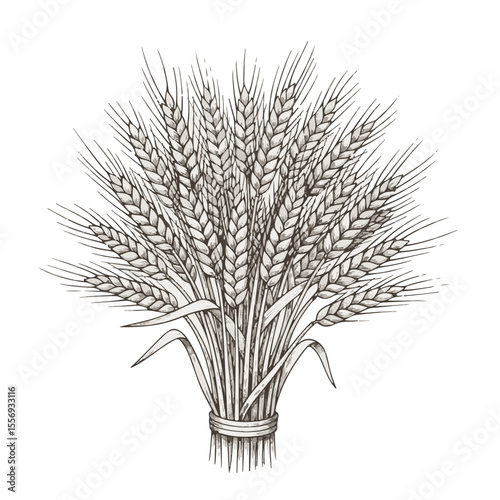 Wheat sheaf illustration in vintage style with detailed line work  