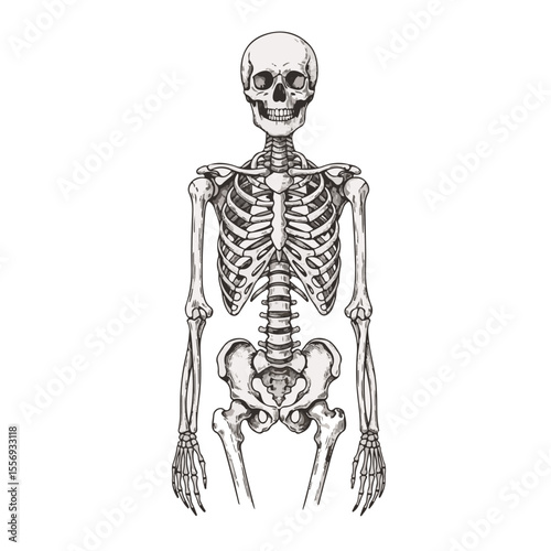 Anatomical diagram of human skeleton in vintage illustration style  