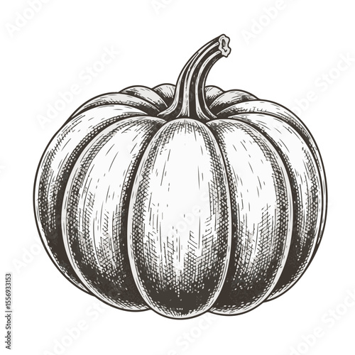 Hand-drawn pumpkin illustration with detailed texture and shape  