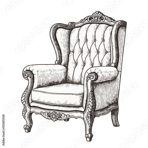 Vintage armchair with tufted upholstery in ornate design  