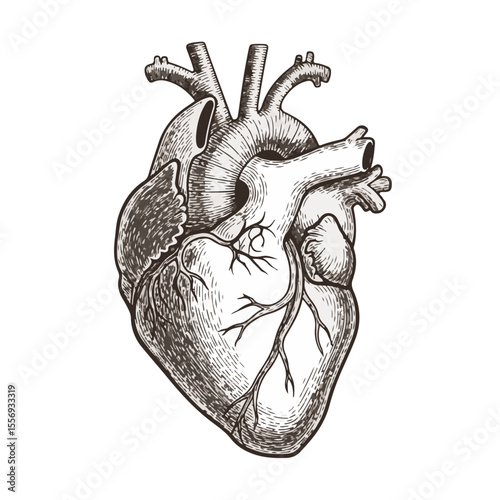 Anatomical heart illustration in detailed vintage style  