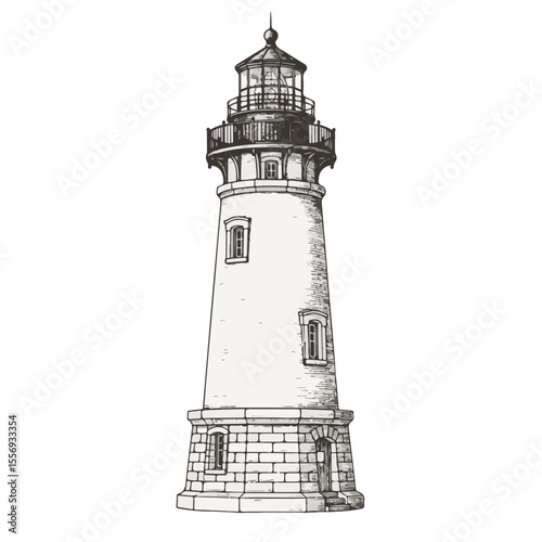 Historic lighthouse illustration with detailed stone structure  