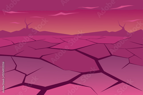 Pink Desert Landscape A Stylized Illustration of Cracked Earth and Alien Sky