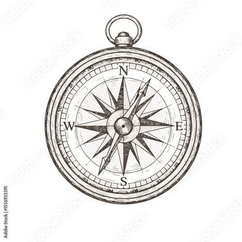 Vintage compass illustration with cardinal directions displayed  