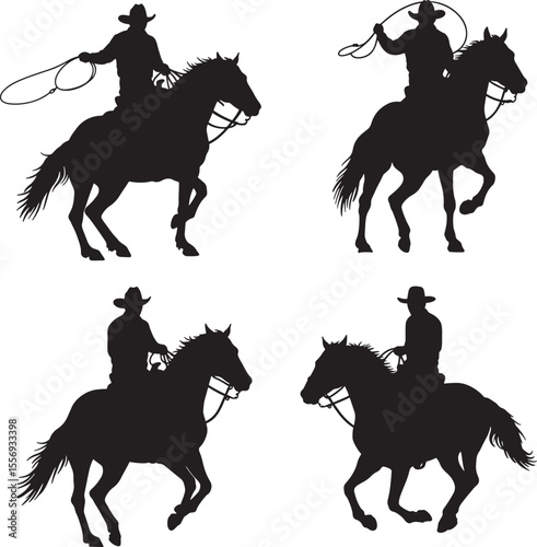 cowboys riding horses silhouette