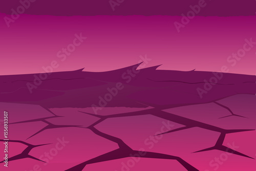 Beautiful desert landscape at dawn with orange sunlight illuminating the misty mountains and a cloudy sky