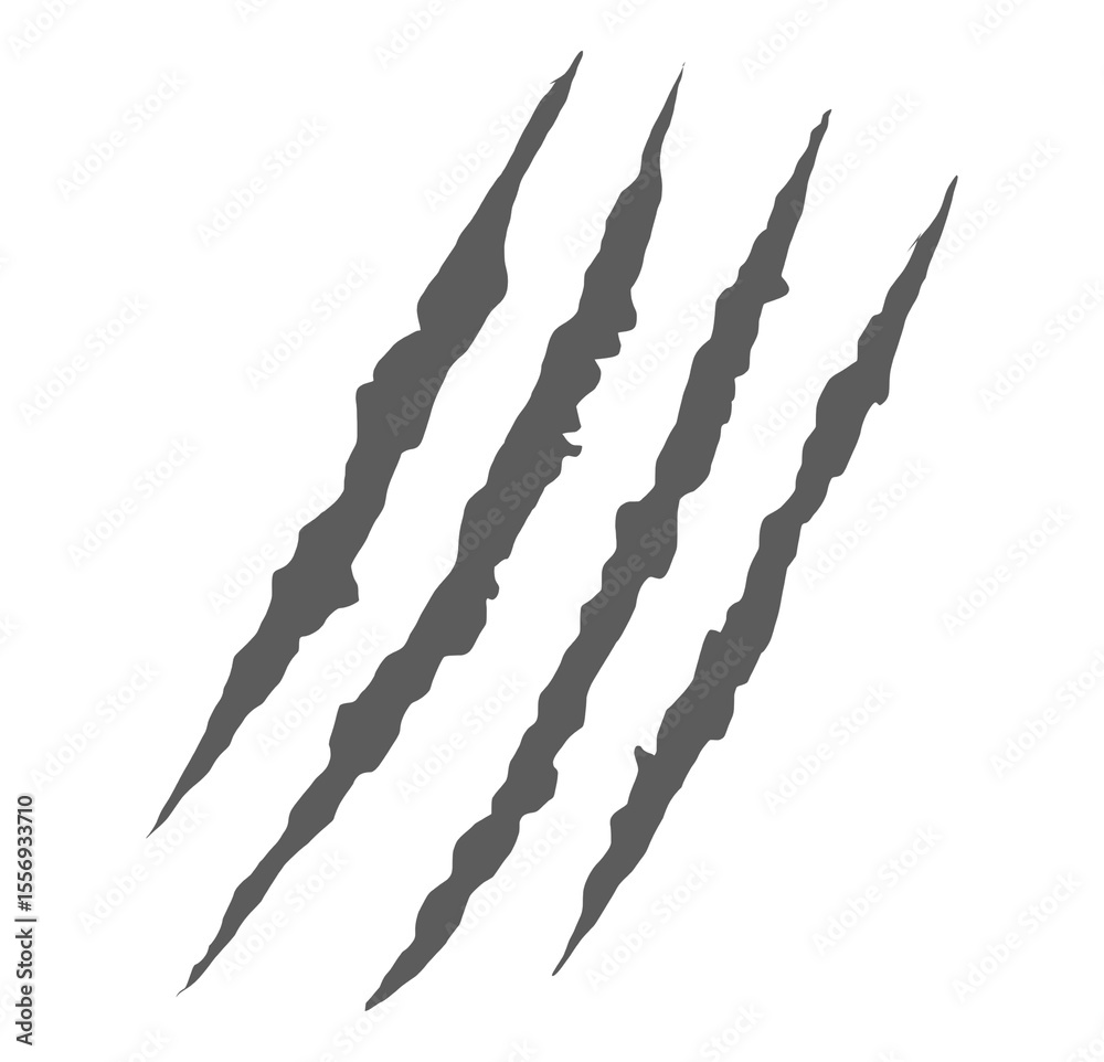 Fototapeta premium Four diagonal torn beast scratch marks with edgy ripped claw effect