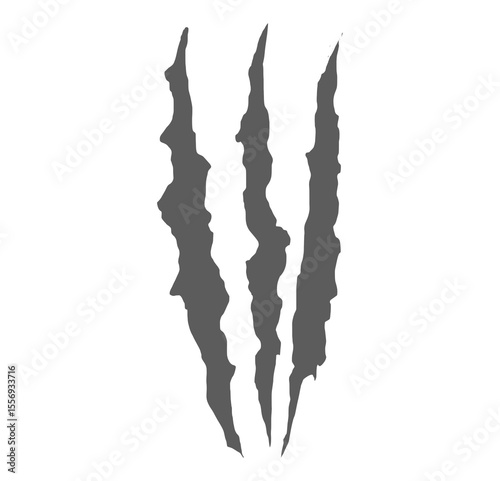 Three vertical beast claw scratch marks isolated on white background