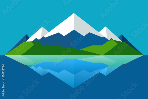 Serene Mountain Landscape Geometric Peaks Mirrored in Tranquil Waters