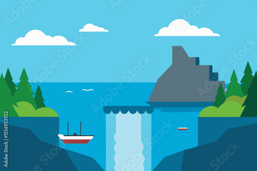 Serene Coastal Waterfall Landscape A Stunning Illustration of Nature's Beauty