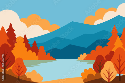 Autumn Landscape Serene Mountain Lake and Colorful Fall Foliage