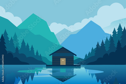Serene Lakeside Cabin Retreat Mountain View Getaway Illustration