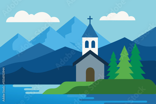 Serene Mountain Church Lakeside Chapel Illustration
