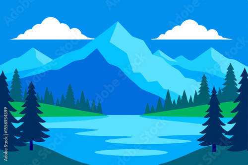 Snowy mountain landscape with frosted trees under a cold sky, offering a panoramic winter view