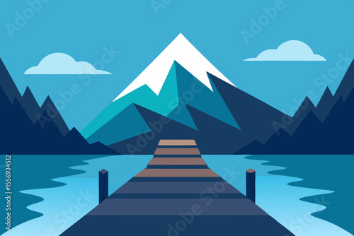 Serene Mountain Lake A Tranquil Dockside Vista Illustration