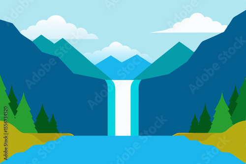 Foggy mountain landscape with a serene sky, sunlit trees, and distant hills, offering a panoramic view of nature