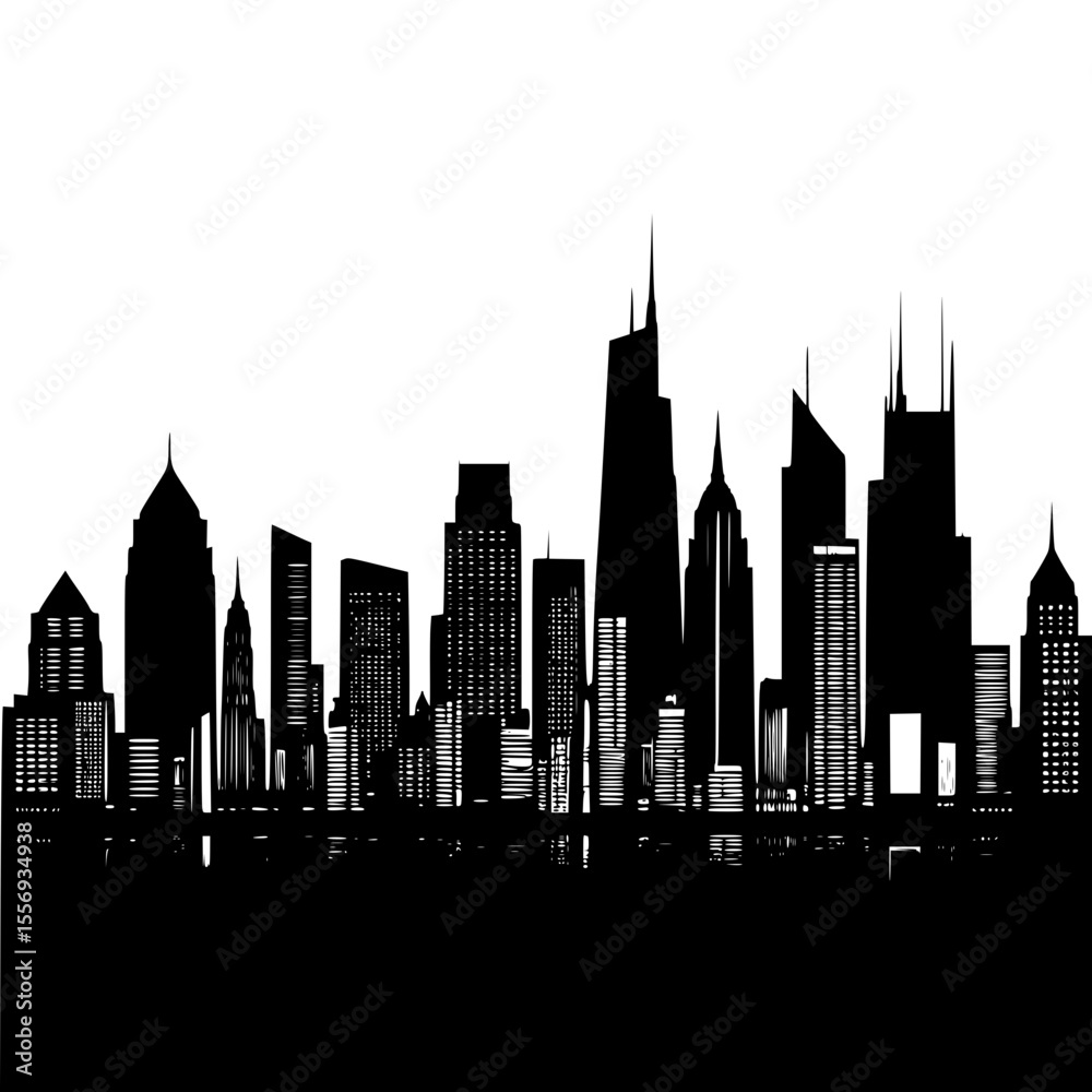 Fototapeta premium Modern urban skyline silhouette with skyscrapers