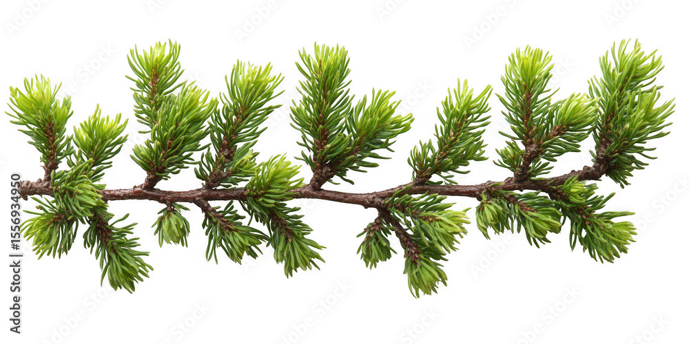 Obraz premium Fresh Green Spruce Branch with New Growth Isolated on Transparent Background detailed image spruce branch vibrant green needles and new growth The transparent background makes