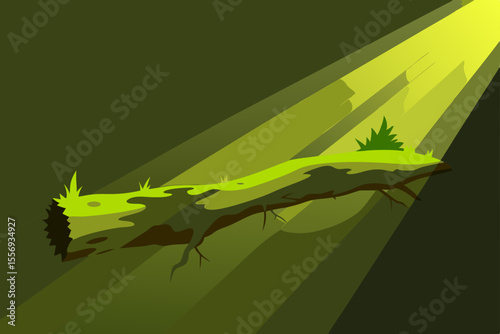 Sunlit Forest Log A Vibrant Illustration of Nature's Resilience
