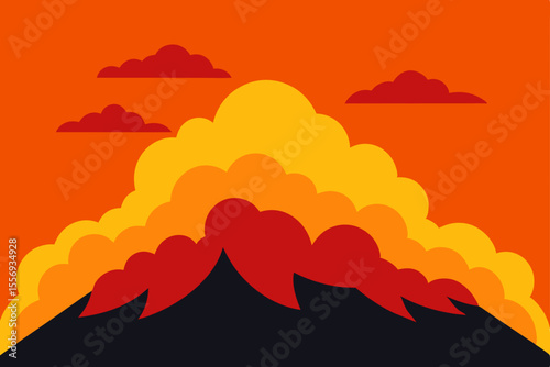 Fiery Volcanic Eruption Sunset Landscape Illustration