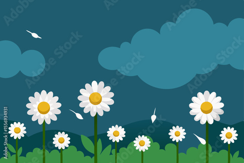 Daisies in the Breeze A Serene Spring Meadow Illustration