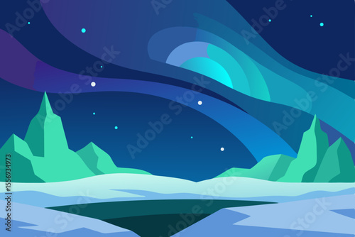 Enchanted Aurora Borealis A Night Sky Landscape Illustration