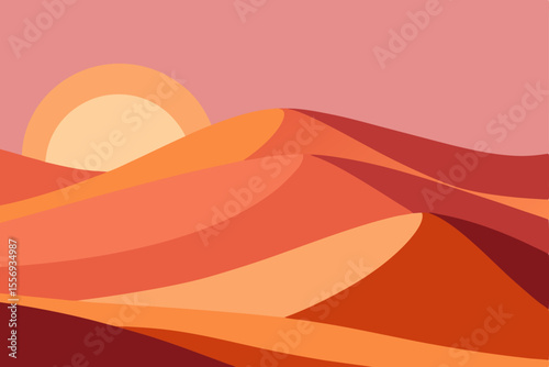 Sunset Desert Landscape Minimalist Dunes Illustration