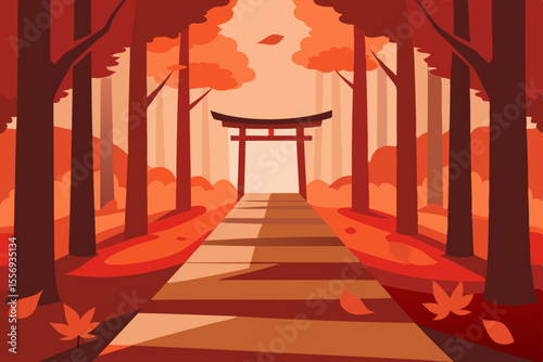 Autumnal Serenity A Pathway Through the Japanese Torii Gate Forest
