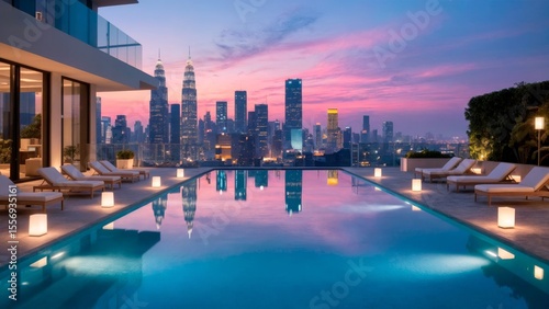 Exclusive Rooftop Pool, Infinity Edge, Urban Oasis, and High-Society Leisure. Perfect for hospitality, luxury resorts, and lifestyle marketing