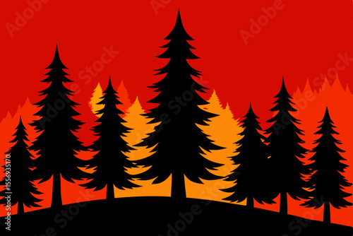 Fiery Forest Silhouetted Trees Against a Blazing Inferno Background