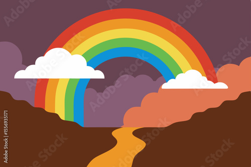 Vibrant Rainbow Arching Over a Serene Landscape A Colorful Nature Illustration