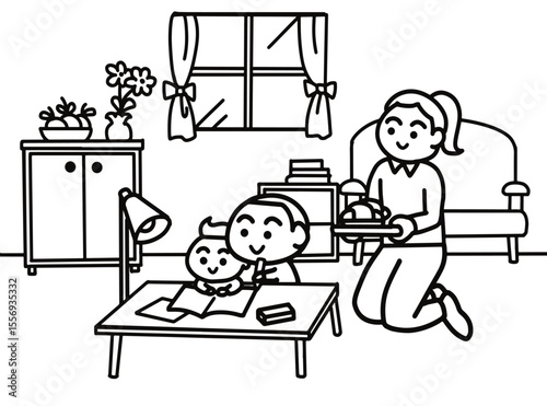 The older brother teaches homework to young brother.