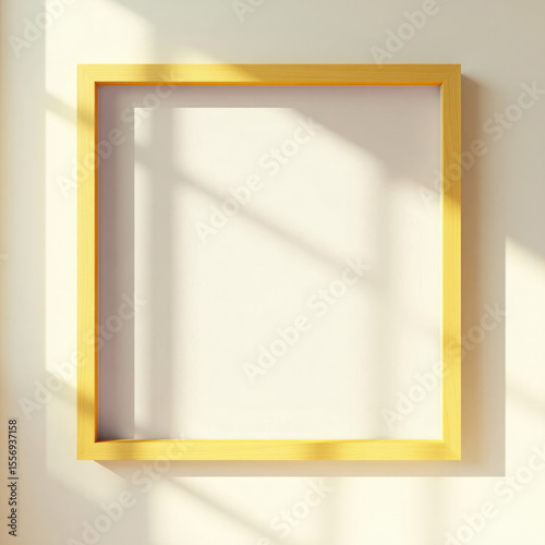 Golden Frame Mockup Sunlight on Minimalist Wall