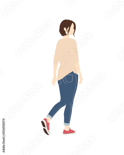 Flat vector people and illustration, woman with casual outfit