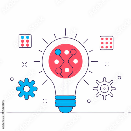 Lightbulb with Science Icons – Flat Innovation Concept Vector