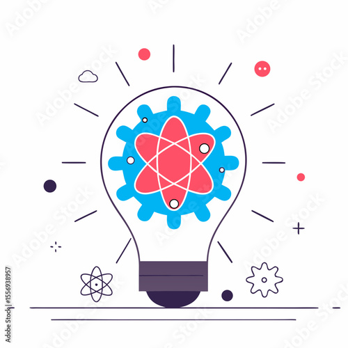 Lightbulb with Science Icons – Flat Innovation Concept Vector