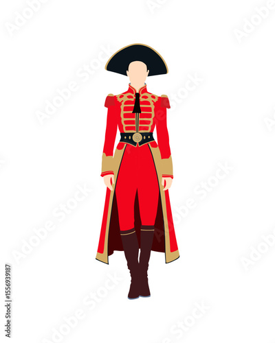 Flat vector people and illustration, woman with admiral military outfit