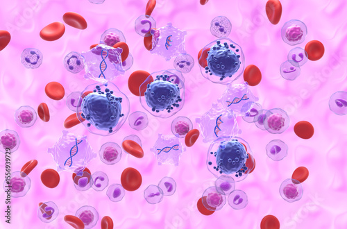Gene therapy in Acute myeloid leukaemia (AML) - isometric view 3d illustration