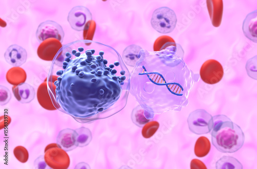 Gene therapy in Acute myeloid leukaemia (AML) - closeup view 3d illustration