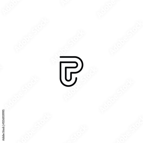 One Line P or JP Monogram Logo, Minimalist Linear Branding Design with white background.