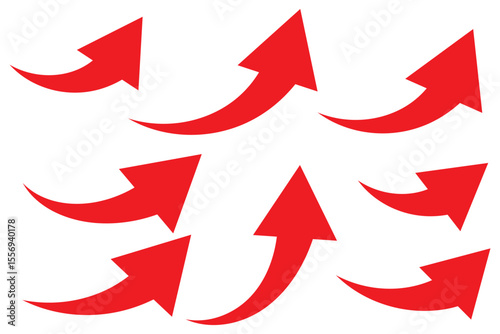 Red ,black Curved arrow set. Curved Arrows sign. Set of curved arrows isolated on white background. arrow twisted in various directions. Collection of pointers. Vector illustration