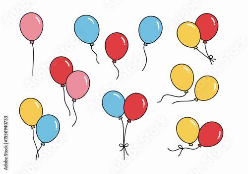 Colorful cartoon balloon illustrations set for party and celebration designs on a white background