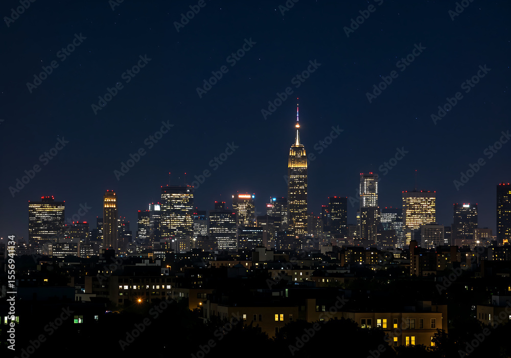Fototapeta premium City Skyline Silhouette at Sunset with Lit Windows and Gradient Sky for Mobile Wallpaper