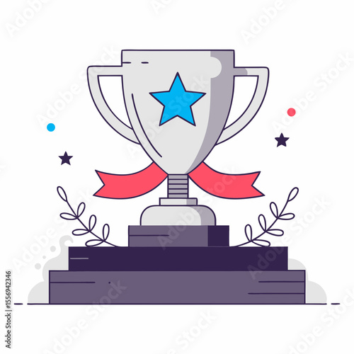  Trophy with Star and Ribbon – Flat Award Icon