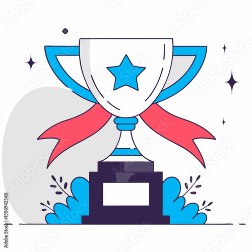  Trophy with Star and Ribbon – Flat Award Icon