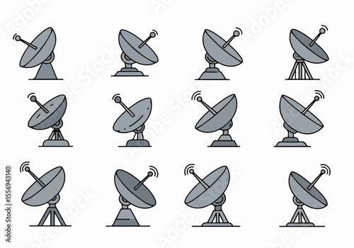 Collection of Simple Satellite Dish Icons in Various Styles and Angles